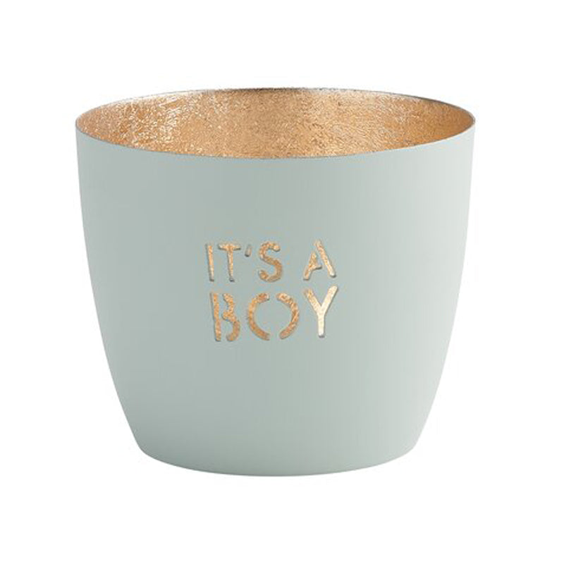 Giftcompany Windlicht 'IT'S A BOY' in pastellblau/gold