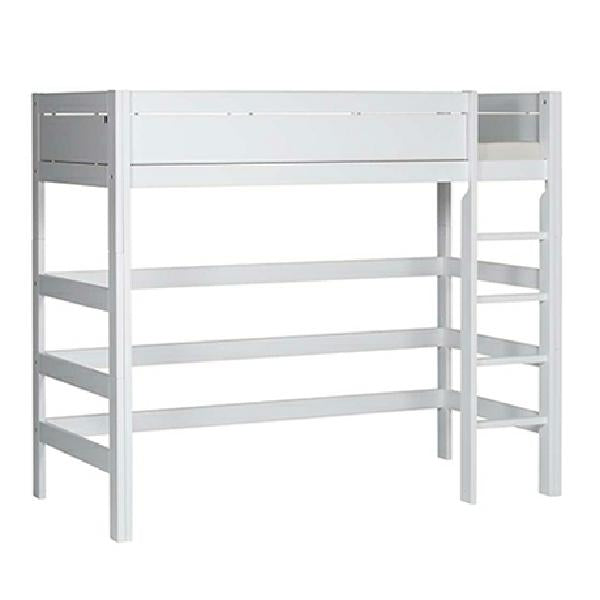 LIFETIME Hochbett XL mit Schreibtischplatte und Regal mit gerader Leiter in weiß oder white wash