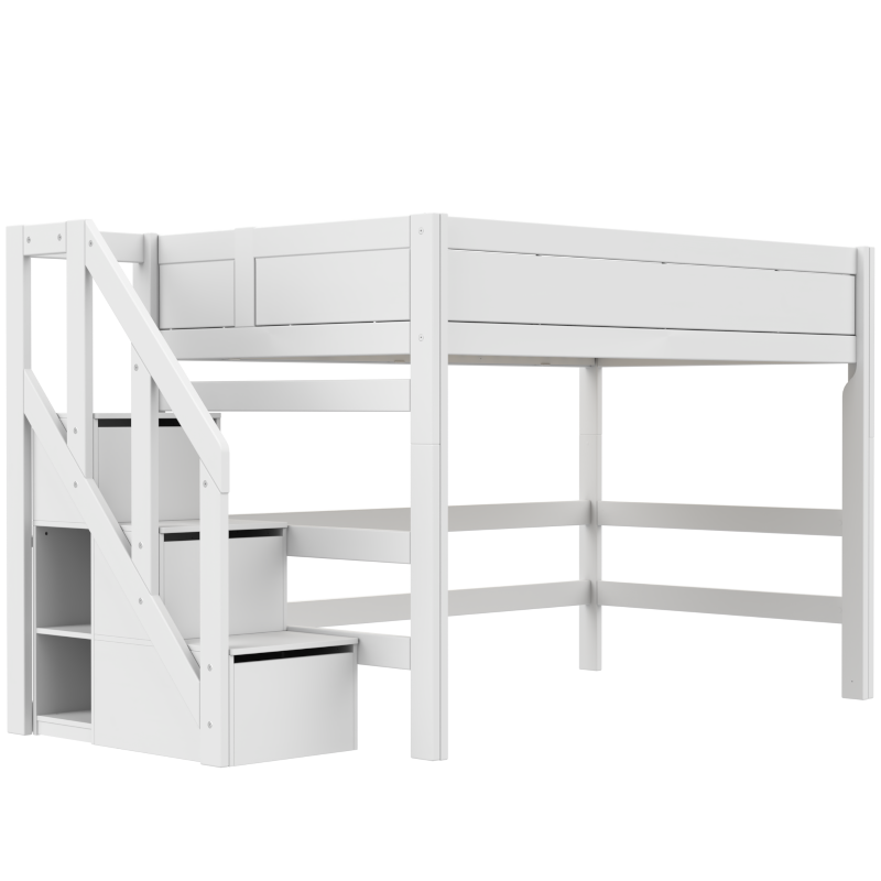 LIFETIME Original Mittelhochbett mit Treppe in 120x200cm in weiß oder white wash
