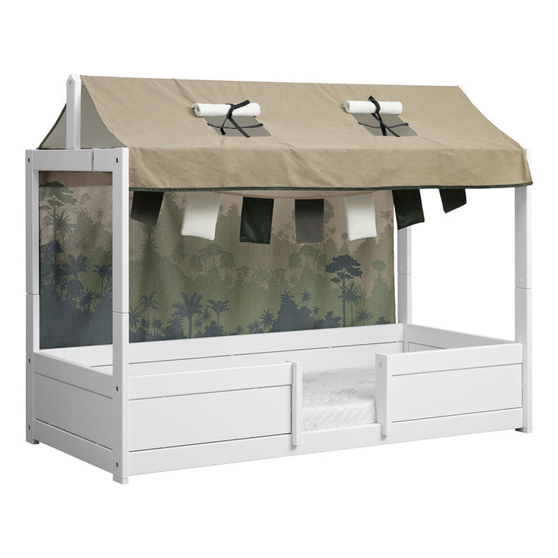 LIFETIME 4-in-1 Bett inklusive Stoffdach und Rückwand 'Panda Paradise' - Bett in weiß oder white wash