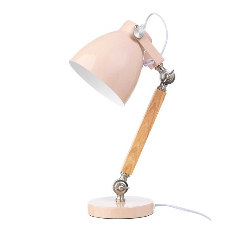 LIFETIME Schreibtischlampe rosa mit Holzdetail AUSSTELLUNGSSTÜCK