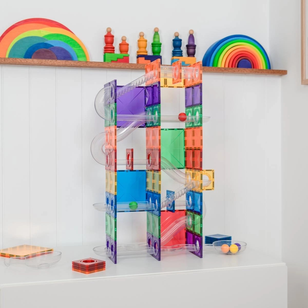 Connetix Magnetbausteine Rainbow Super Ball Run Rennbahn 134 Teile SPECIAL EDITION