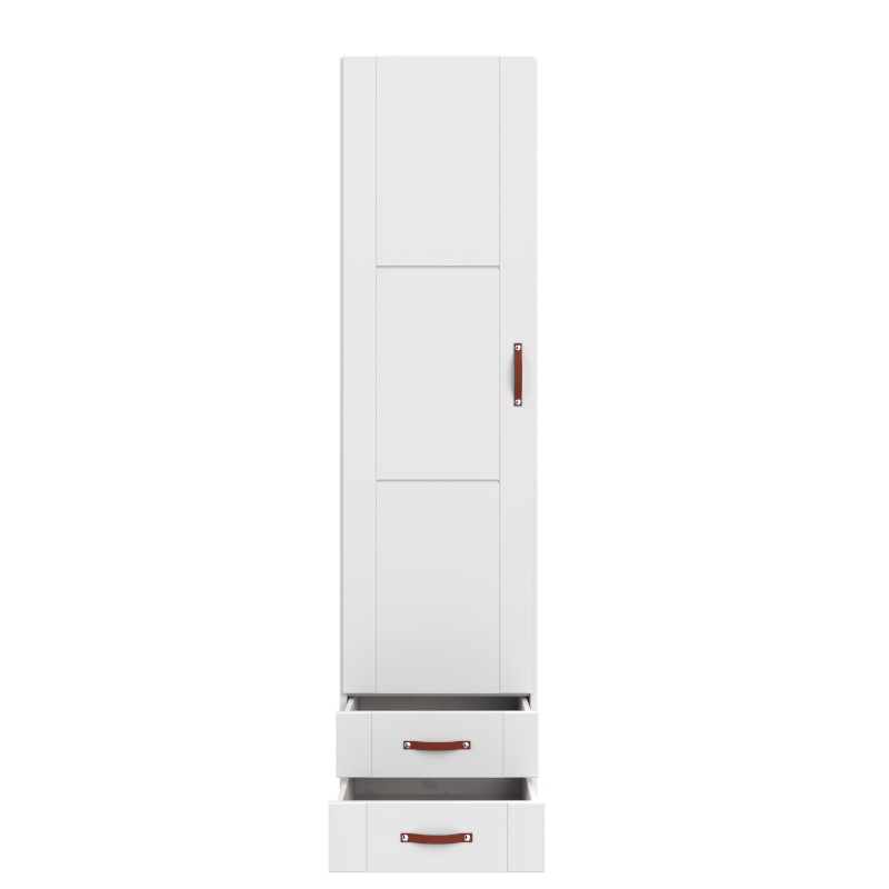 LIFETIME 1-türiger Kleiderschrank mit 2 Schubladen in weiß oder white wash - 50x201,5cm - Griffe wählbar