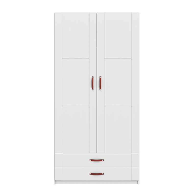 LIFETIME 2-türiger Kleiderschrank mit 2 Schubladen und einer Trennwand in weiß oder white wash - 100x201,5cm - Griffe wählbar