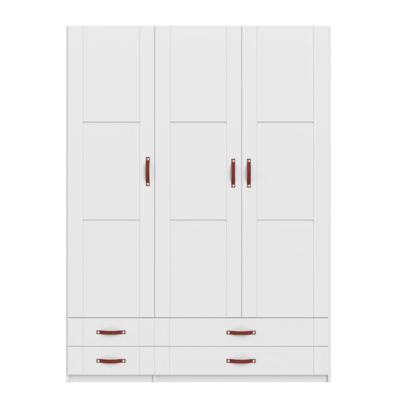 LIFETIME 3-türiger Kleiderschrank mit 4 Schubladen in weiß oder white wash- 150x201,5cm - Griffe wählbar