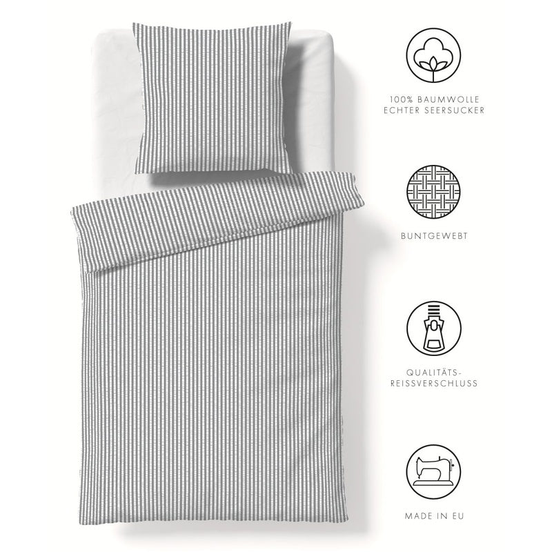 Fleuresse Bettwäsche Seersucker Rio Anthrazit 135x200/80x80cm