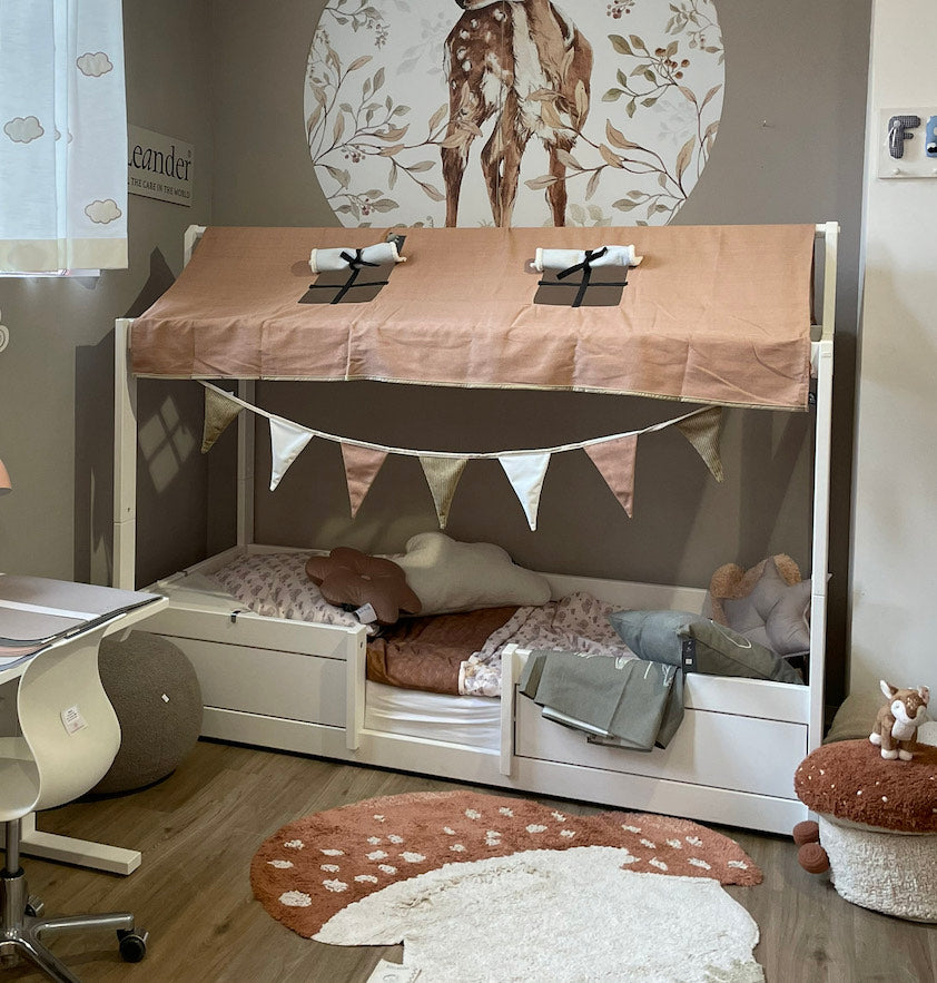 AUSSTELLUNGSSTÜCK LIFETIME 3-in-1 Bett inklusive Stoffdach und Rückwand 'Happy Rabbit' - Bett in weiß mit Matratze