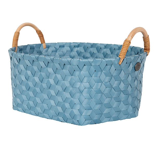 Handed By Dimensional - flacher Aufbewahrungskorb oval mit Henkeln 16x37x28cm in blue jeans