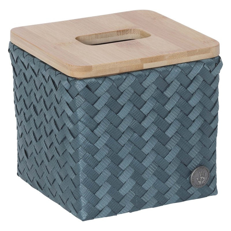Handed By Top Fit - Aufbewahrungskorb 'Square' mit Holzdeckel 14x15x15 cm in steel blue
