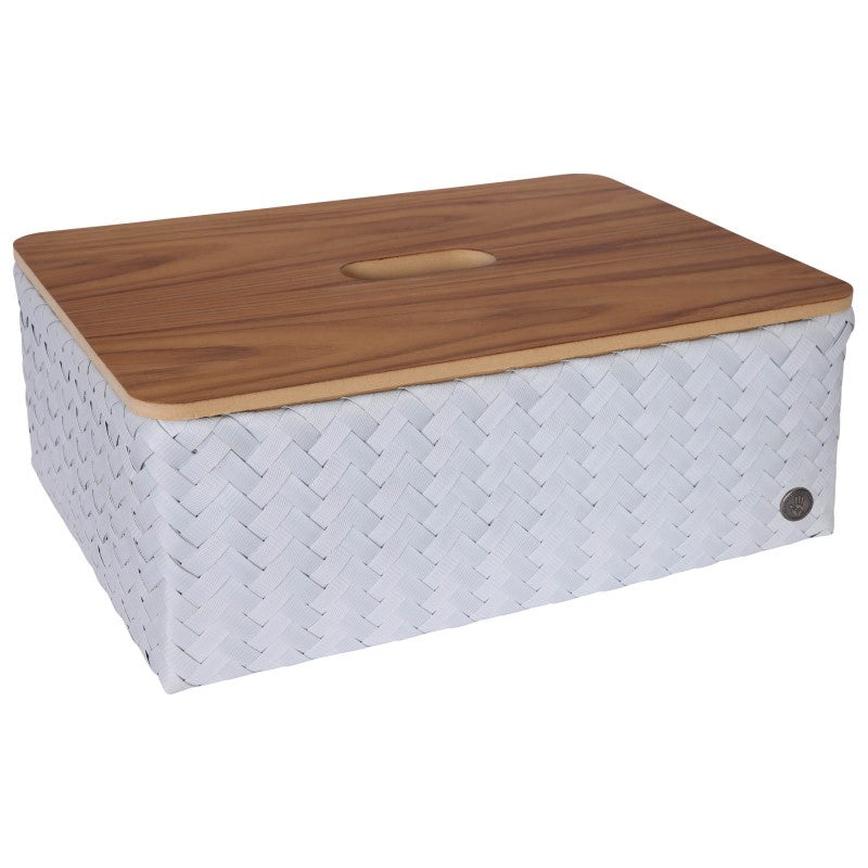 Handed By Grand - Aufbewahrungskorb 'Optimum' mit Holzdeckel 17x44x31 cm in ice grey