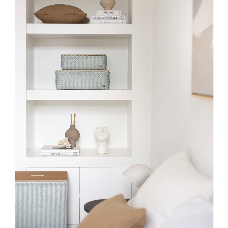 Handed By Grand - Aufbewahrungskorb 'Optimum' mit Holzdeckel 17x44x31 cm in greyish green