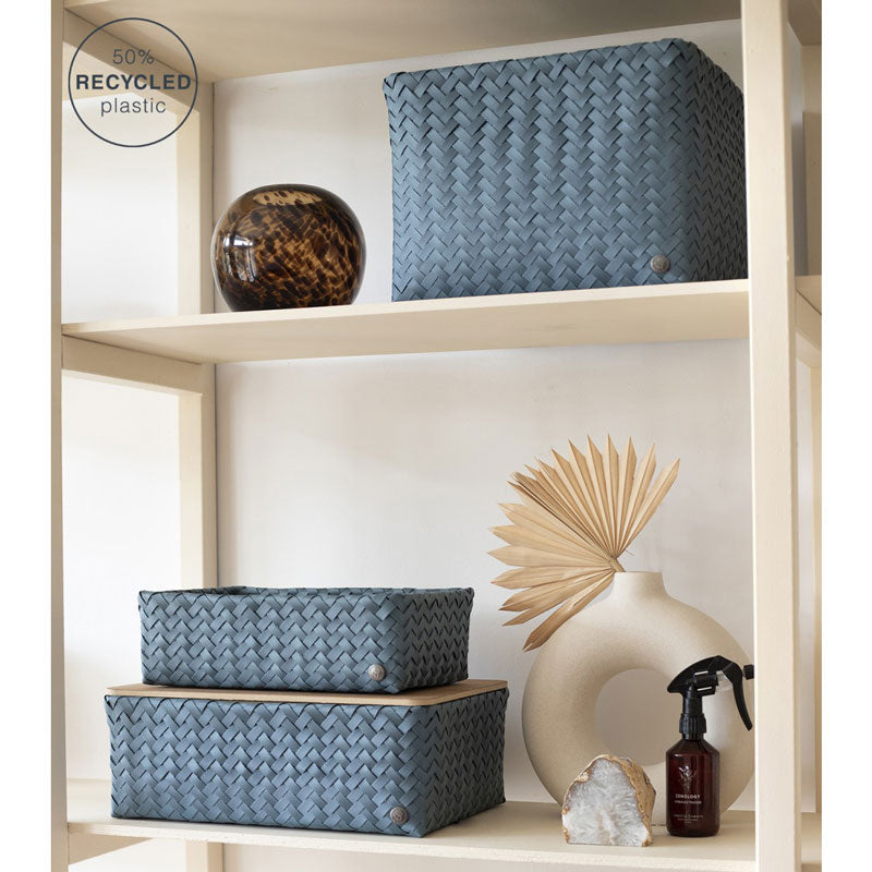 Handed By Grand - Aufbewahrungskorb 'Optimum' mit Holzdeckel 17x44x31 cm in steel blue