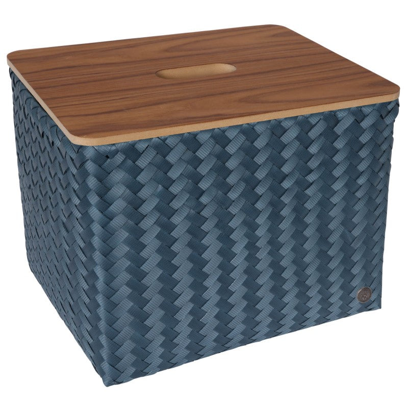 Handed By Grand - Aufbewahrungskorb 'Popular' mit Holzdeckel 30x39x33 cm in steel blue