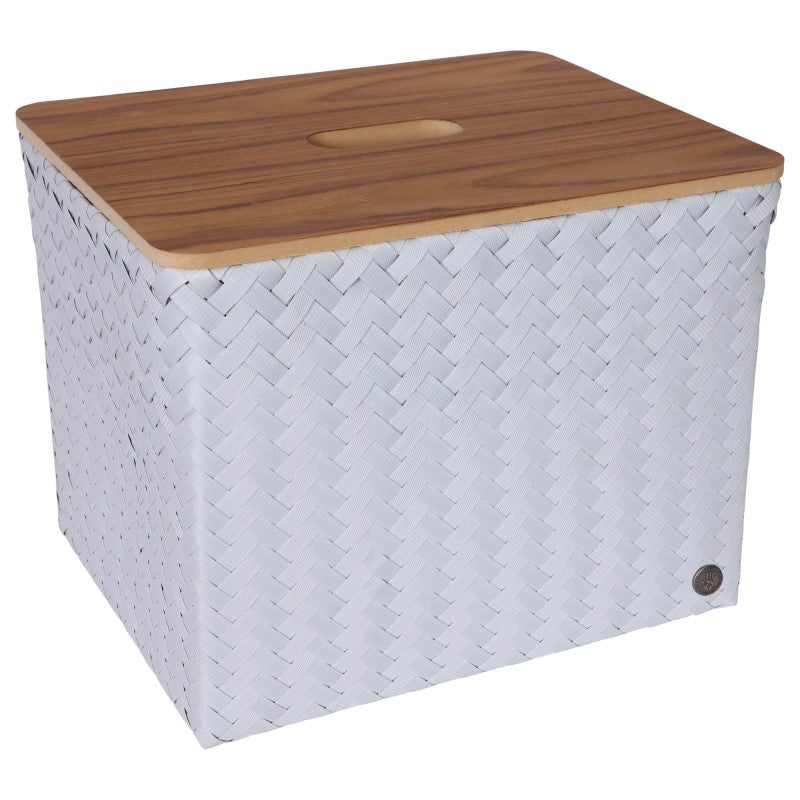Handed By Grand - Aufbewahrungskorb 'Popular' mit Holzdeckel 30x39x33 cm in ice grey
