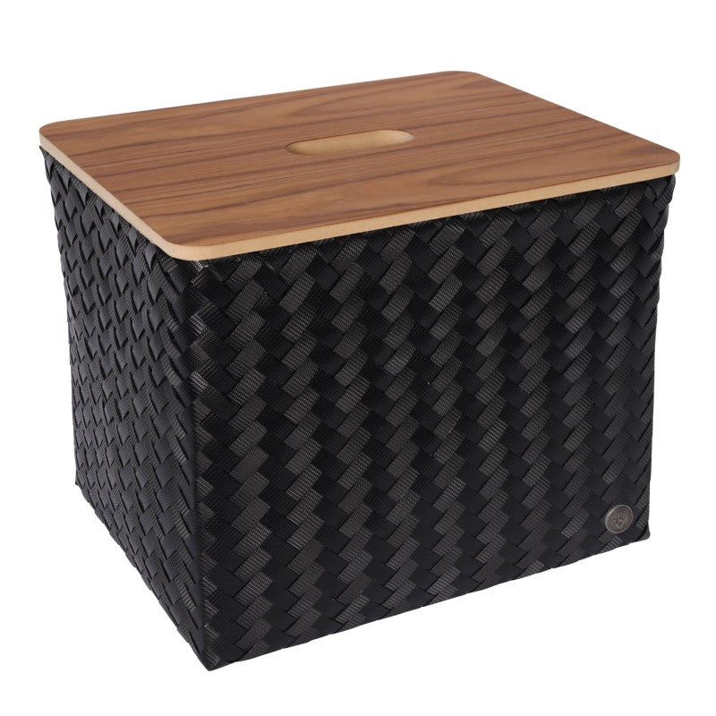 Handed By Grand - Aufbewahrungskorb 'Popular' mit Holzdeckel 30x39x33 cm in black