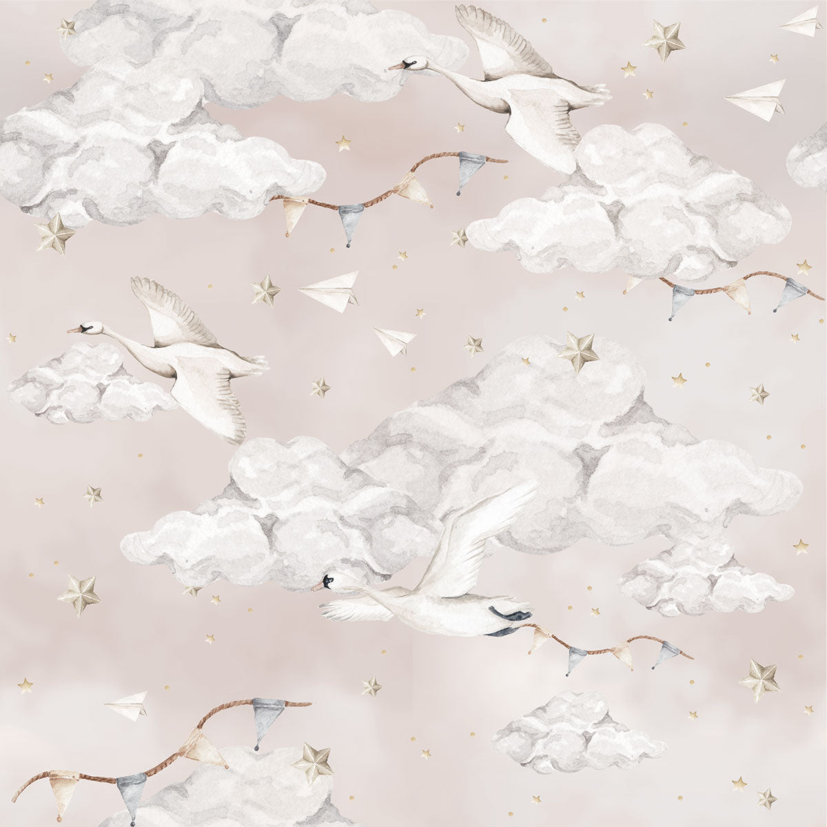 Dekornik Tapete magische Schwäne in rosa 100x280cm