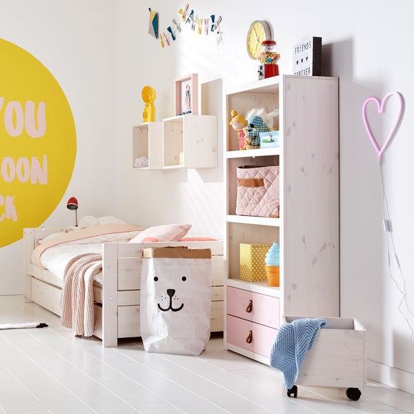 LIFETIME Schubladenset für Regal in white wash mit Kreidetafel Druck - Griffe separat