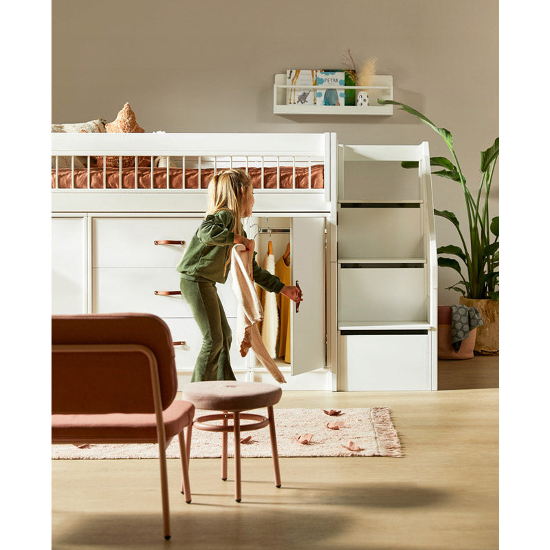 LIFETIME halbhohes Bett mit Treppe und Schränken ALL-IN-ONE, Höhe 128cm in 90x200cm in weiß oder white wash