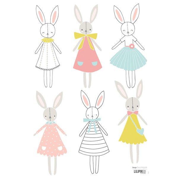 Lilipinso Wandsticker A3 in weiß mit Hasen in rosa