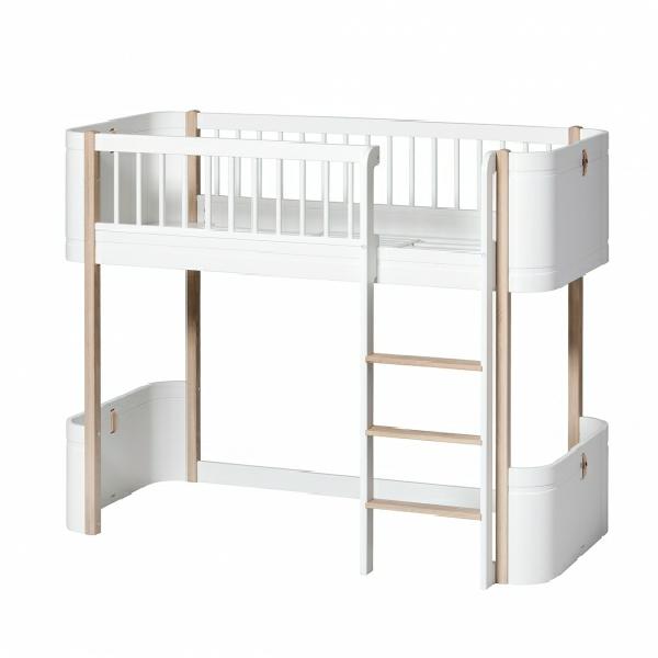 Oliver Furniture Wood Mini+ halbhohes Bett 68x162cm in weiß/Eiche