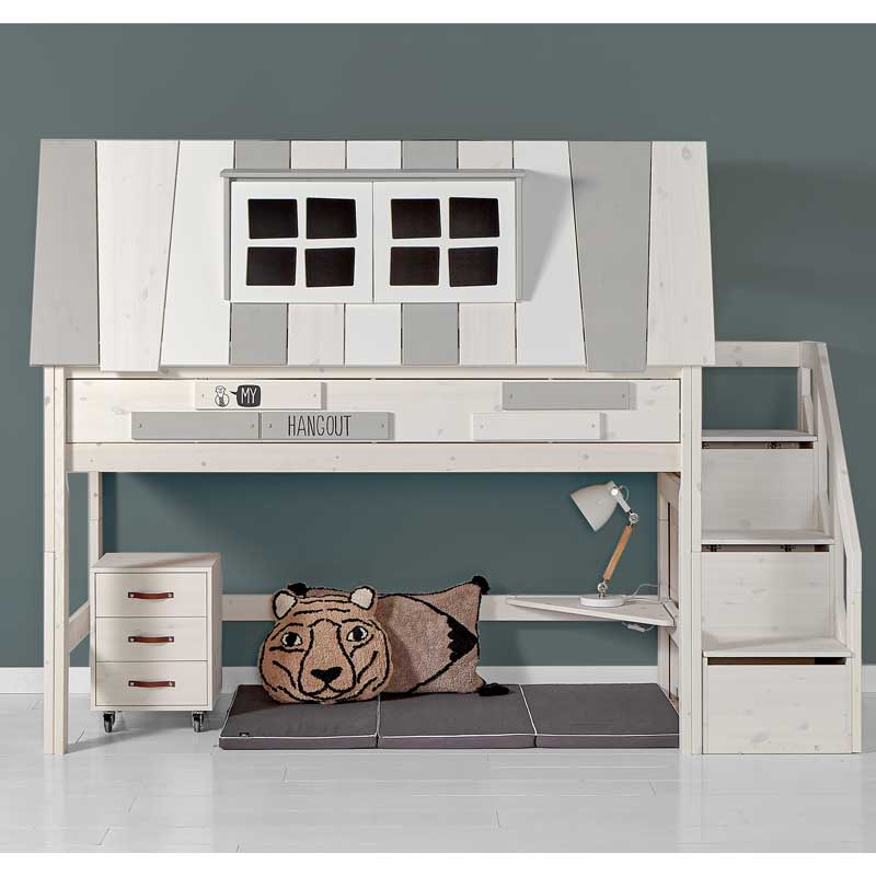 LIFETIME mittelhohes Abenteuerbett Hangout mit Treppe in weiß oder white wash