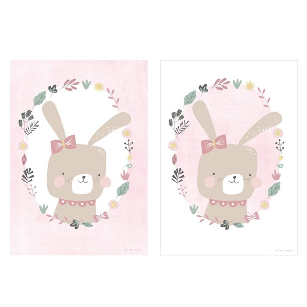 Little Dutch Wendeposter 'Hase mit Blumen' in rosa/weiß DIN A3