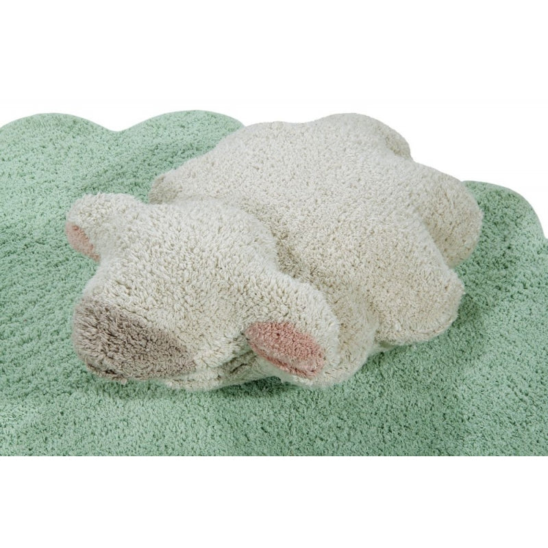 Lorena Canals waschbarer 2in1 Teppich PUFFY SHEEP mit Kissen in grün/creme Ø140cm