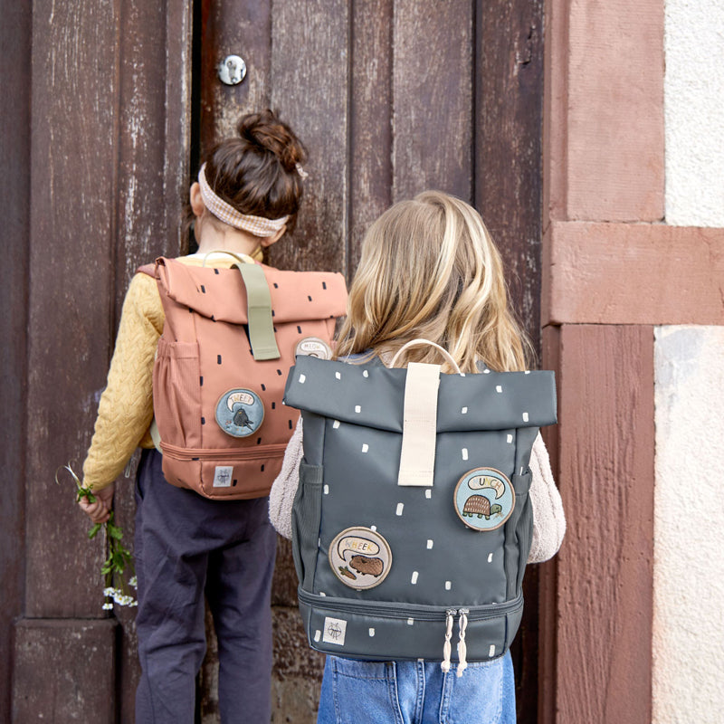 Lässig kleiner Rucksack Rolltop 'Happy Prints' in blau