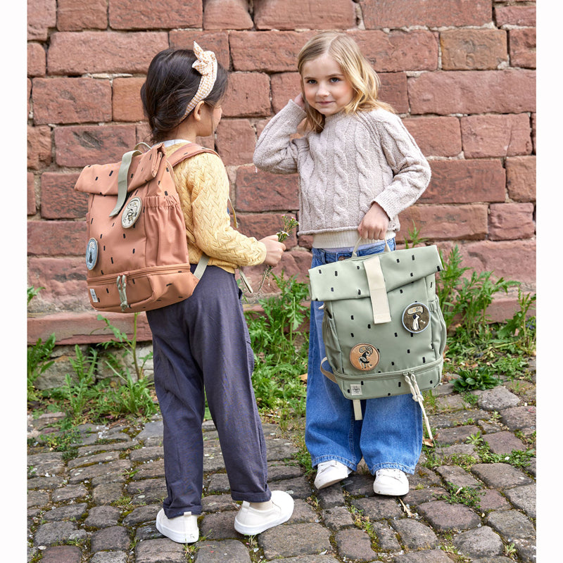 Lässig kleiner Rucksack Rolltop 'Happy Prints' in karamell