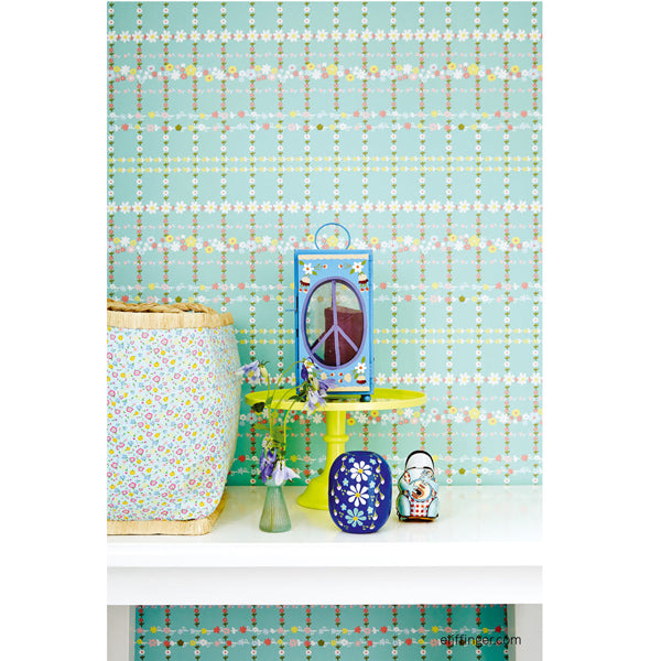Eijffinger Rice "Everyday Magic" Tapete Floral kariert in mintgrün