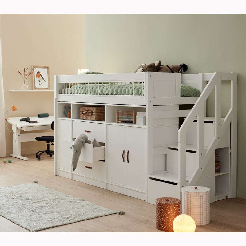 LIFETIME 'Breeze' all in one halbhohes Bett mit Treppe 90x200cm in weiß