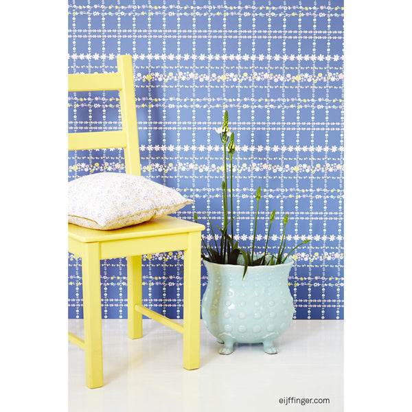 Eijffinger Rice "Everyday Magic" Tapete Floral kariert in dunkelblau