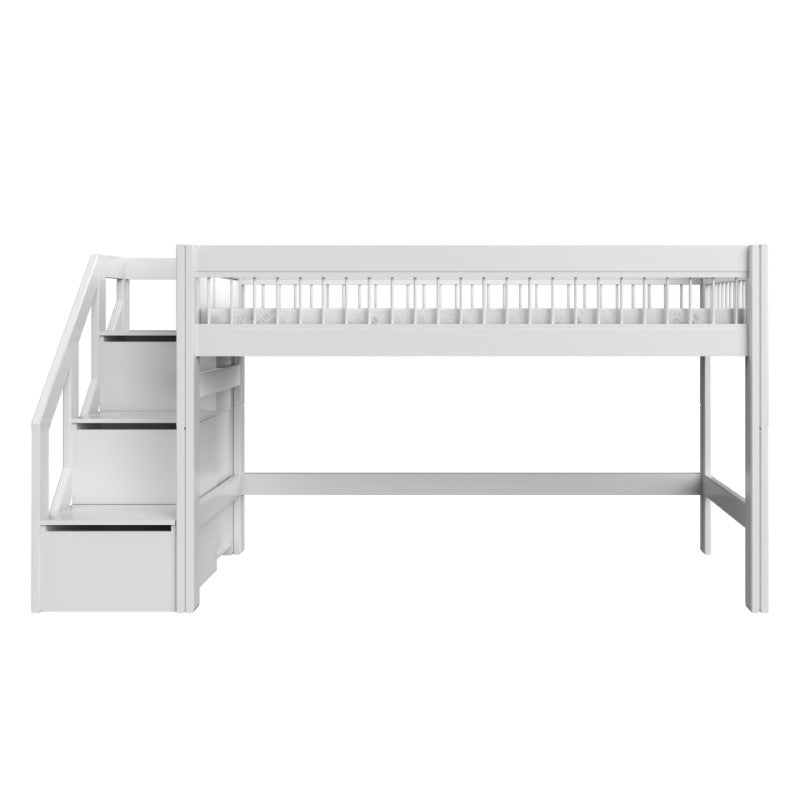 LIFETIME 'Breeze' all in one halbhohes Bett mit Treppe 90x200cm in weiß