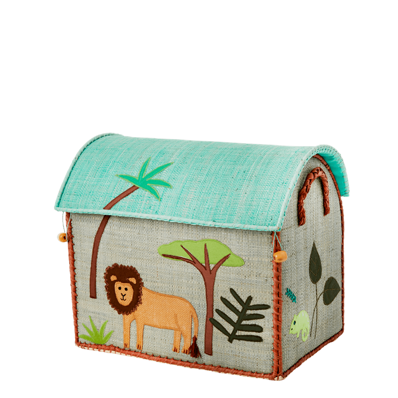 Rice Spielzeugkorb Größe S "Jungle - Löwe" in natur/blau