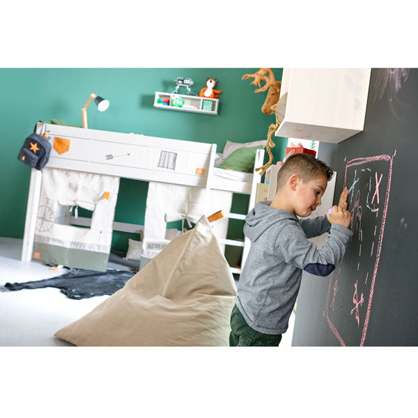 LIFETIME halbhohes Bett 128cm in weiß oder white wash  - Leiter gerade oder schräg