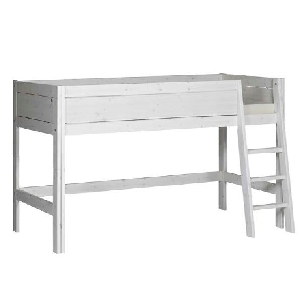 LIFETIME halbhohes Bett 128cm in weiß oder white wash  - Leiter gerade oder schräg