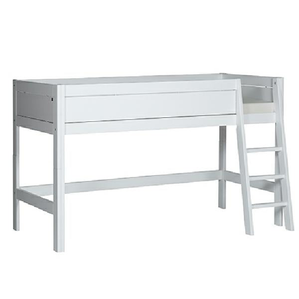 LIFETIME halbhohes Bett 128cm in weiß oder white wash  - Leiter gerade oder schräg