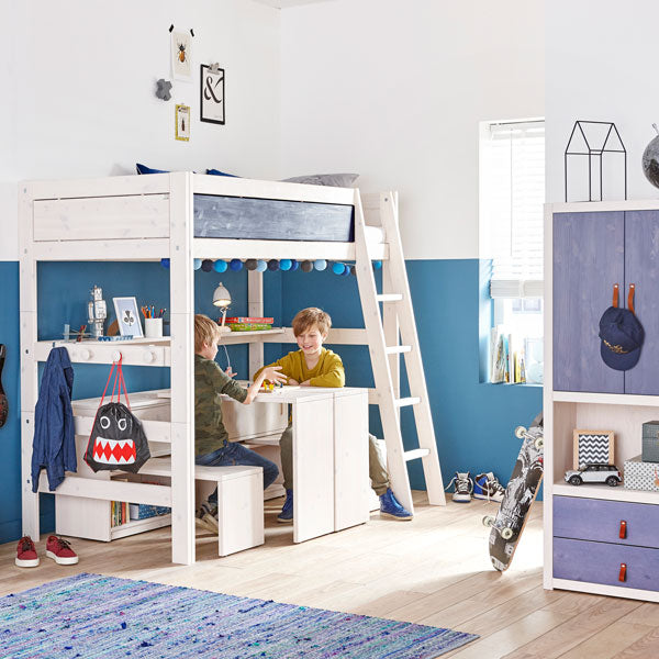 LIFETIME Hochbett XL 177cm mit schräger Leiter in weiß oder white wash
