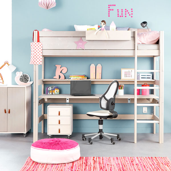 LIFETIME Hochbett XL 177cm mit gerader Leiter in weiß oder white wash