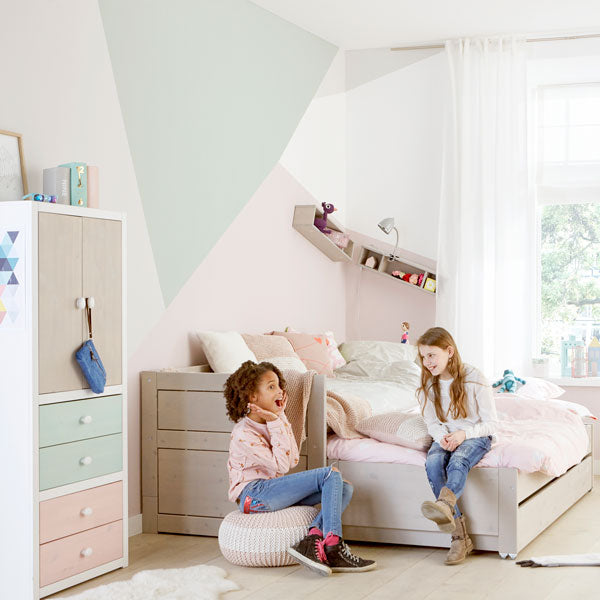 LIFETIME Kojenbett 90x200cm mit Gästebett und Bettkasten in weiß oder white wash