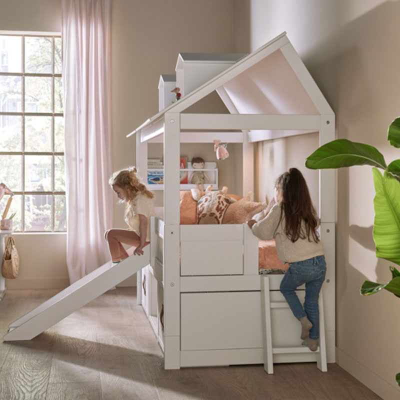 LIFETIME Kojenbett Beachhouse 90x200cm in weiß mit Leiter - Regale unter Bett separat