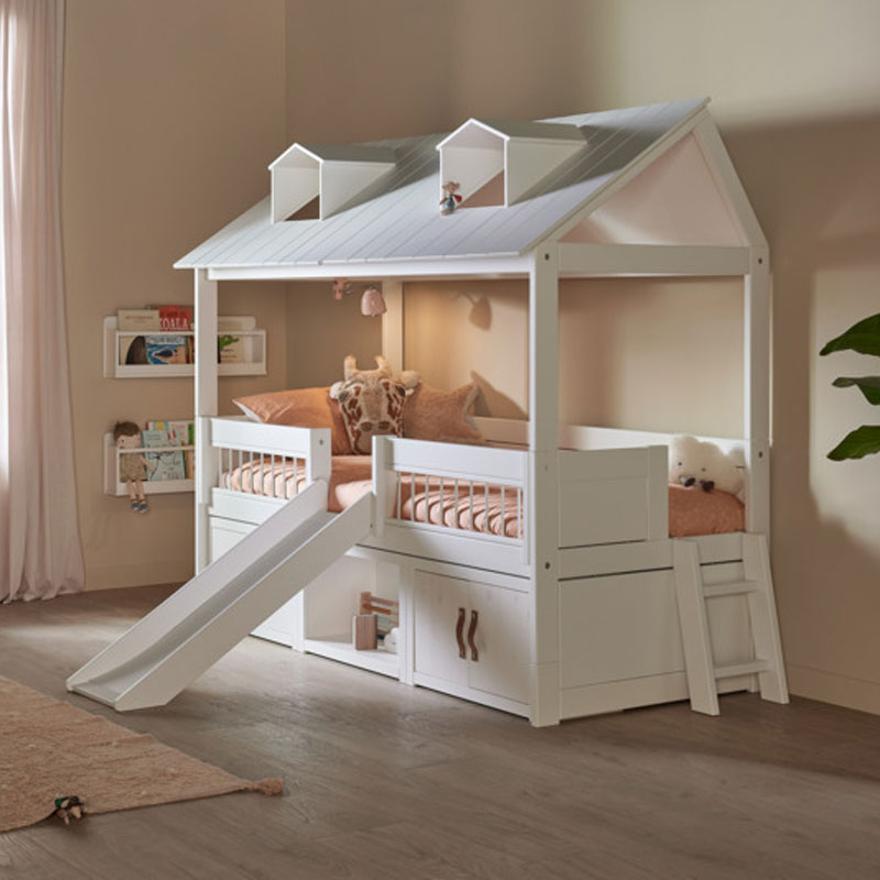 LIFETIME Kojenbett Beachhouse 90x200cm in weiß mit Leiter - Regale unter Bett separat