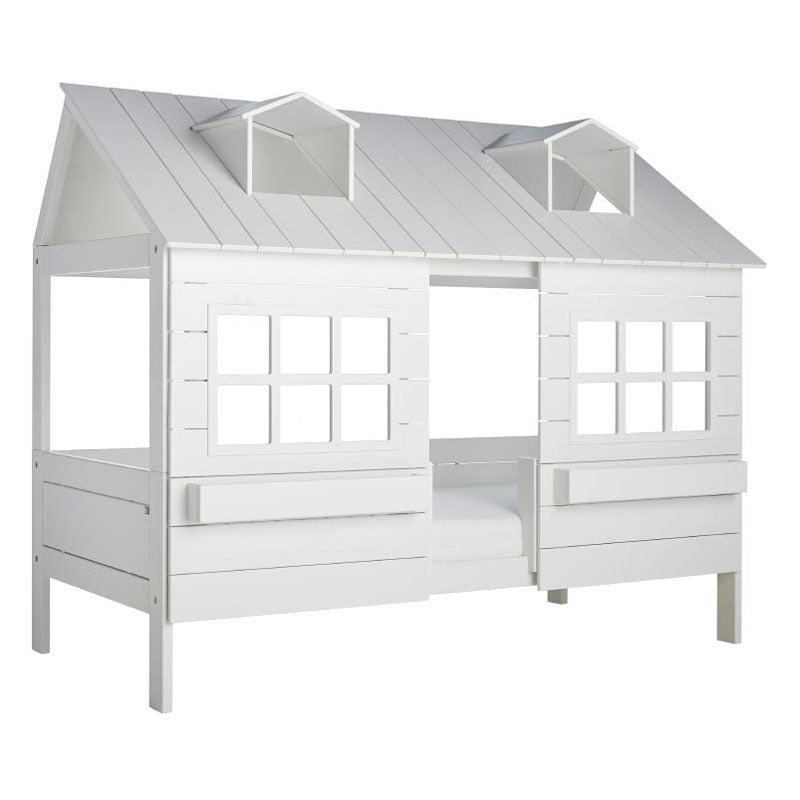 LIFETIME halbhohes Hüttenbett Lakehouse mit seitlicher Treppe in 90x200cm in weiß