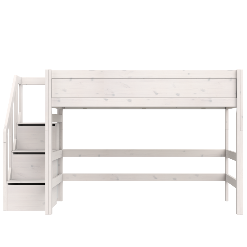 LIFETIME Original Mittelhochbett mit Treppe in 120x200cm in weiß oder white wash