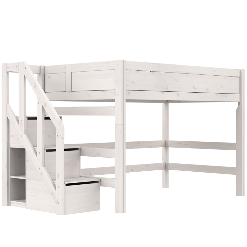 LIFETIME Original Mittelhochbett mit Treppe in 120x200cm in weiß oder white wash