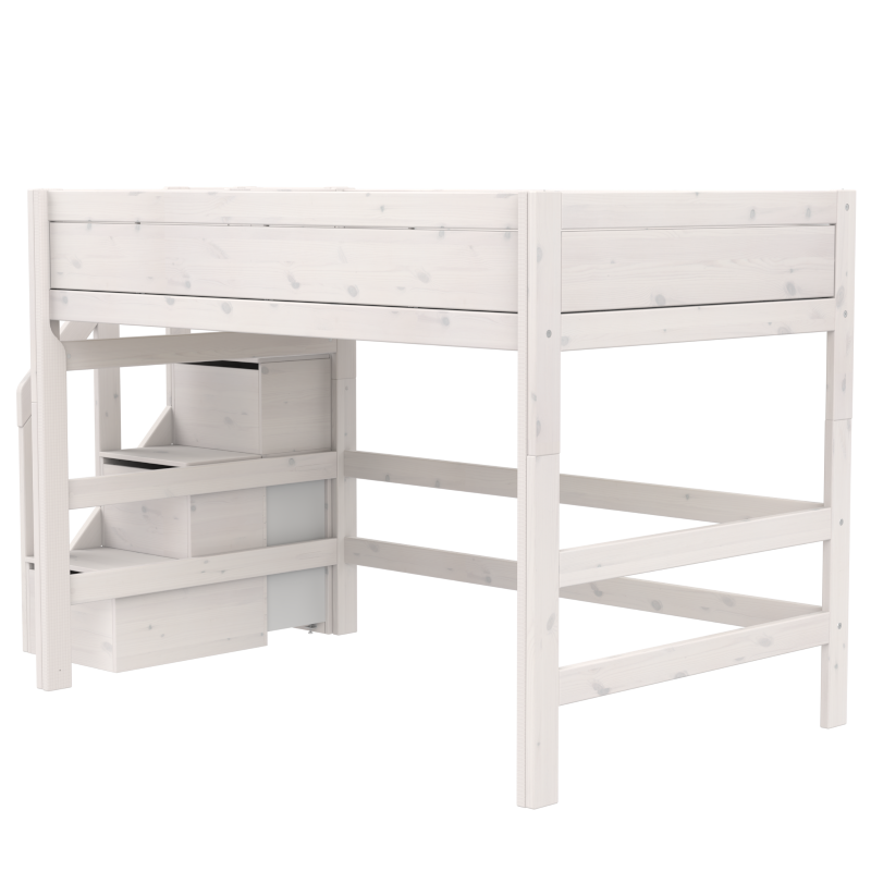 LIFETIME Original Mittelhochbett mit Treppe in 120x200cm in weiß oder white wash