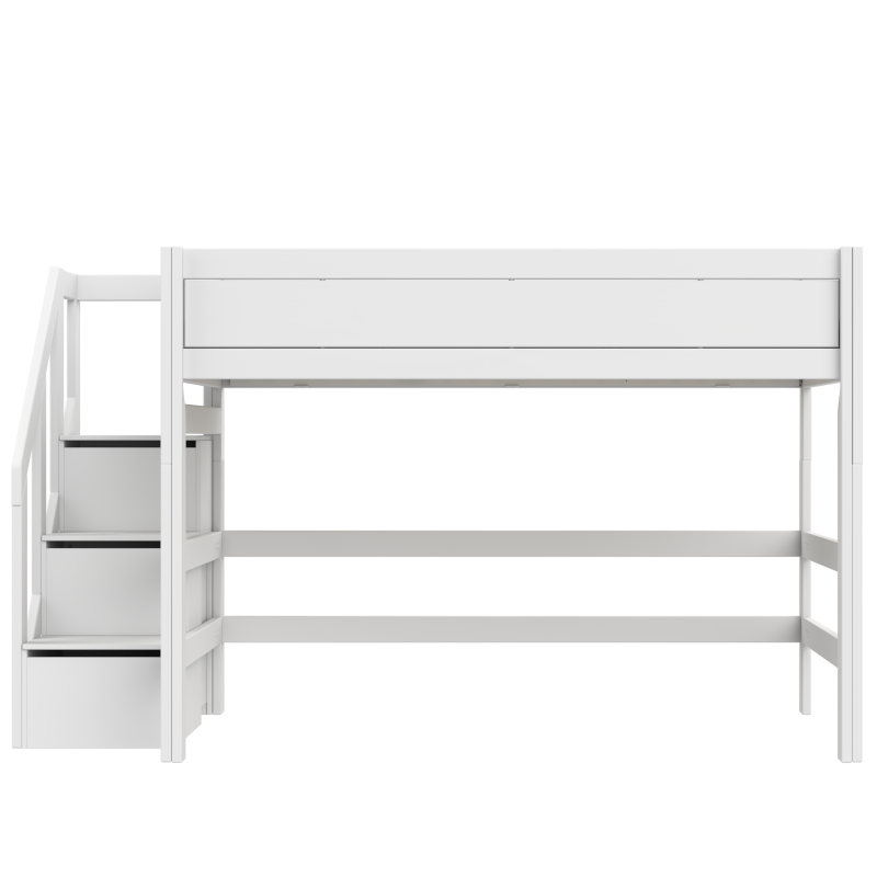 LIFETIME Original Mittelhochbett mit Treppe in 120x200cm in weiß oder white wash