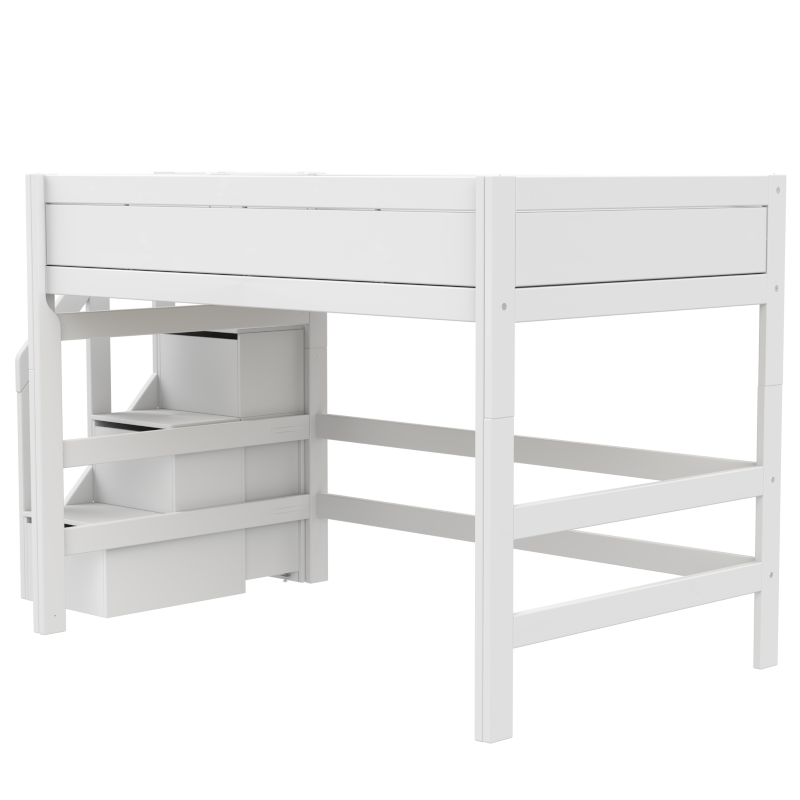 LIFETIME Original Mittelhochbett mit Treppe in 120x200cm in weiß oder white wash