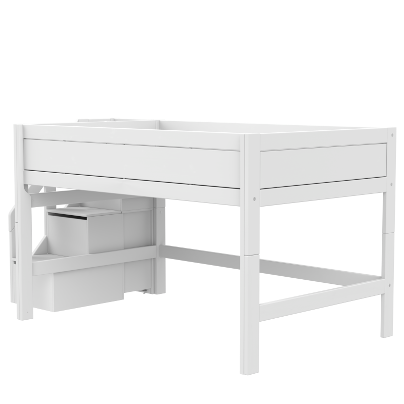LIFETIME Original Halbhohes Bett mit Treppe in 120x200cm in weiß oder white wash