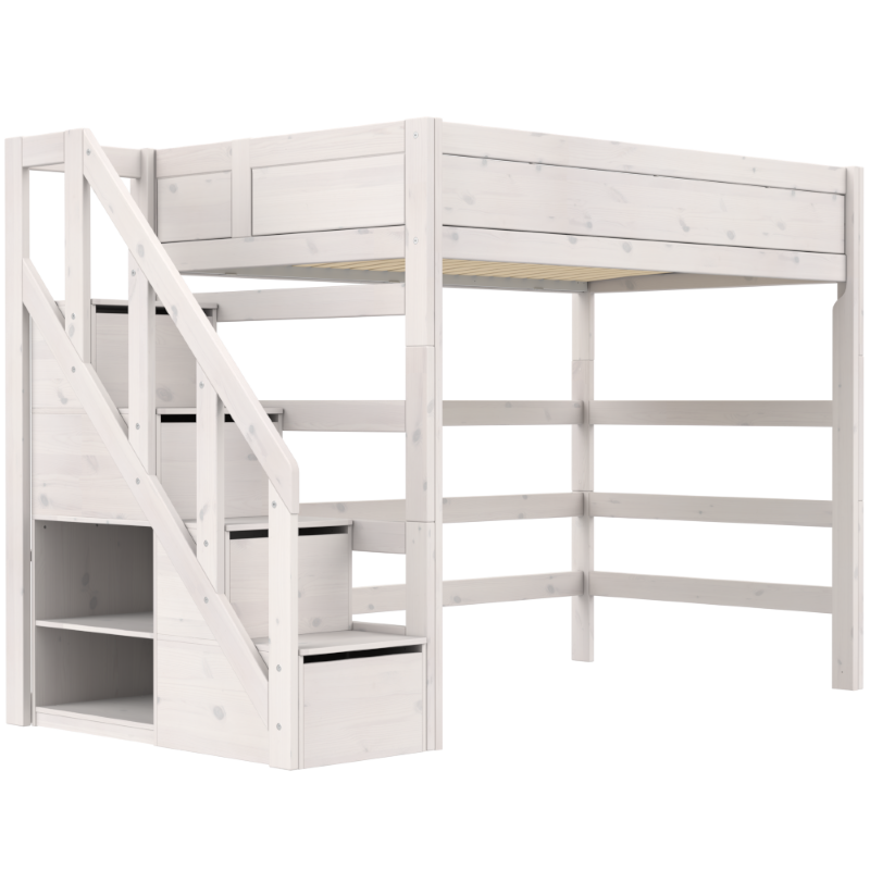 LIFETIME Original Hochbett mit Treppe in 120x200cm in weiß oder white wash